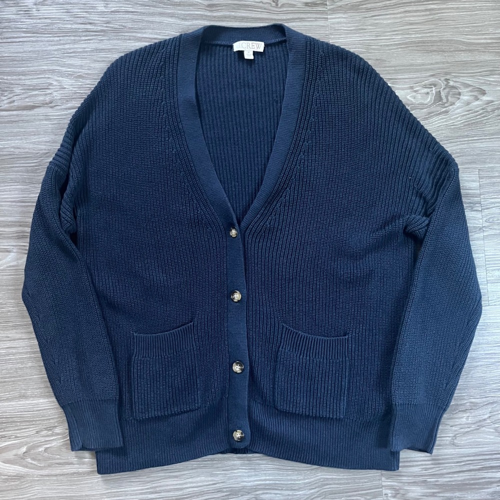 J.Crew Mens Navy Blue Cotton Cashmere Shaker Stitch Cardigan Sweater BS950 M